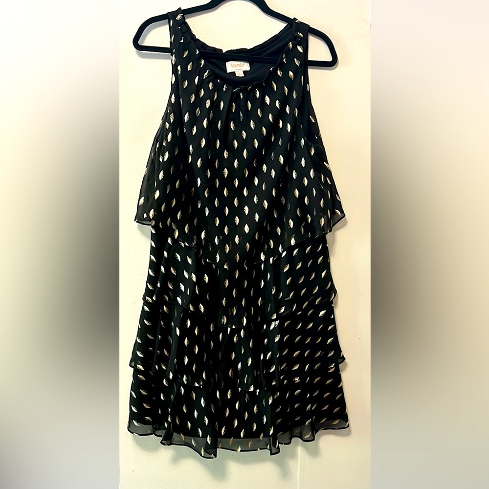 Laundry by Shelli Segal Black with  Gold Foil Leaves. Like New Condition size 12